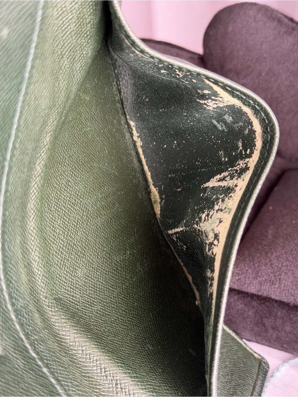 Louis Vuitton Green Taiga Leather Porte Valeurs Long Wallet-Vintage France 1996